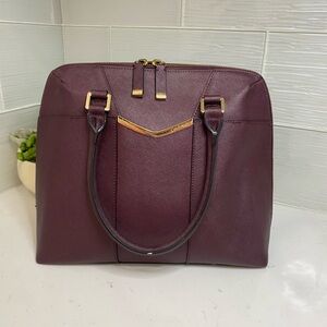 Calvin Klein “On My Corner” Saffiano Leather Maroon Satchel Bag